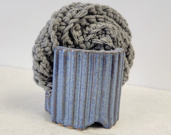 Sponge Holder Handmade Ceramic Pottery Stripes Denim Blue Glaze