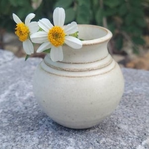 Vase smaller than a bud vase for roadside and wild flowers in a soft yellow finish