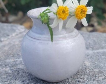 Mommy Pot Miniature Pottery Vase for Moms - Holds Dandelions and Small Flowers - Tiny New Mother Gifts - Hand Made Ceramic White