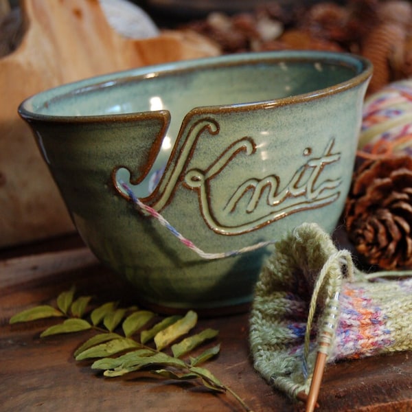 Knit Yarn Bowl Green (As Featured in Vogue Knitting) Handmade Pottery Large READY TO SHIP