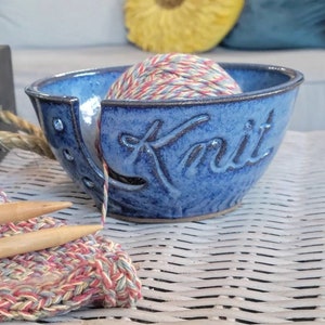 Yarn Bowl Knit in Cobalt Blue As Featured in Vogue Knitting Large Size Fits Whole Skein image 2