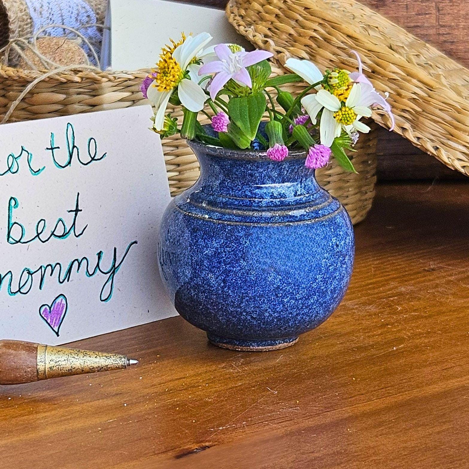 Handmade Mommy Pot – Blue Ceramic Keepsake, Tiny Flower Vase - Etsy