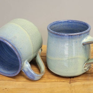 Handmade Blue Green Pottery Coffee Mugs - Set of 2