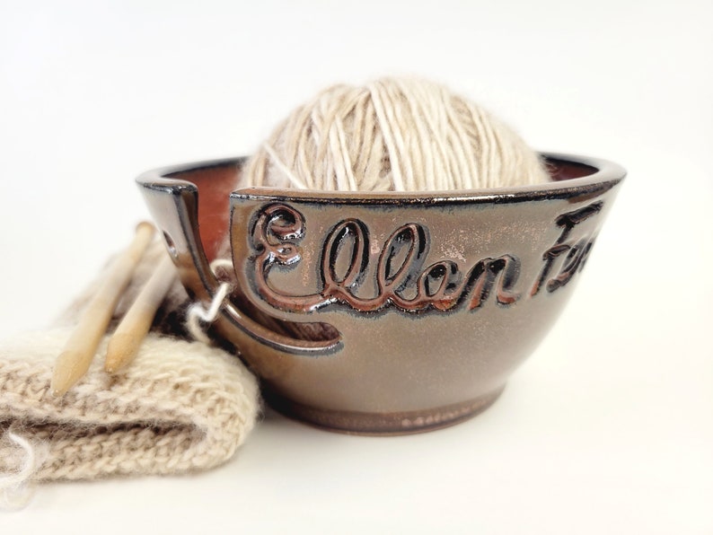 Personalized Custom Script Name Yarn Bowl Customized Ceramic Pottery Holder Knit Gifts for Nana MADE TO ORDER image 4