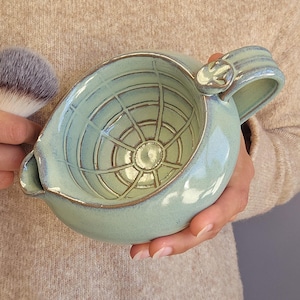 Handmade Ceramic Shaving Scuttle: Warm Lather Bowl, Hazelnut Brown Stoneware