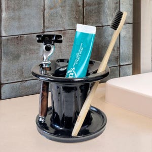 Toothbrush Holder with 6 large slots, Black Safety Razor Stand