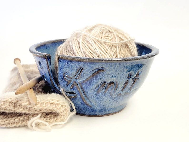 Yarn Bowl Knit in Cobalt Blue As Featured in Vogue Knitting Large Size Fits Whole Skein image 1