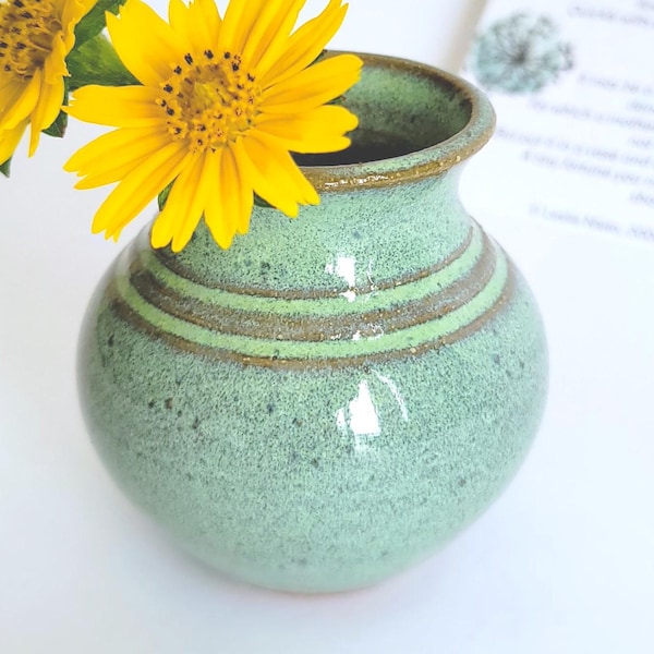 Miniature Flower Vase for Mom – Handmade Pottery Keepsake for Dandelions, Tooth Fairy Jar Green
