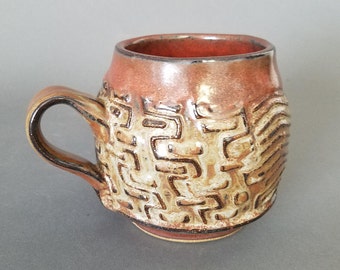 Wavy Textured Coffee Mug in Rustic Reds and Browns Tuscan Sunset Rust Iron Red