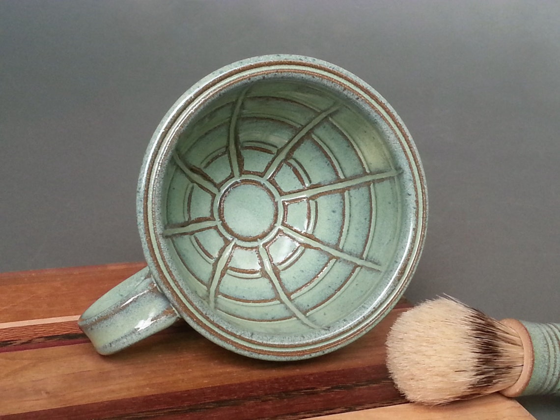 Large Wet Shaving Mug Bowl With Lather Ridges in Green Etsy