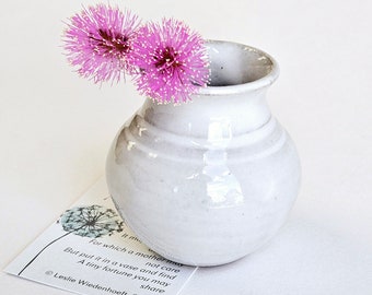 Mommy Pot Miniature Pottery Vase for Moms - Holds Dandelions and Small Flowers - Tiny New Mother Gifts - Hand Made Ceramic White