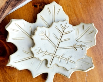 Maple Leaf Pottery Spoon Rest Set of 2 Large and Small - Rustic & Functional Kitchen Accessory, Unique Handmade Design Cream