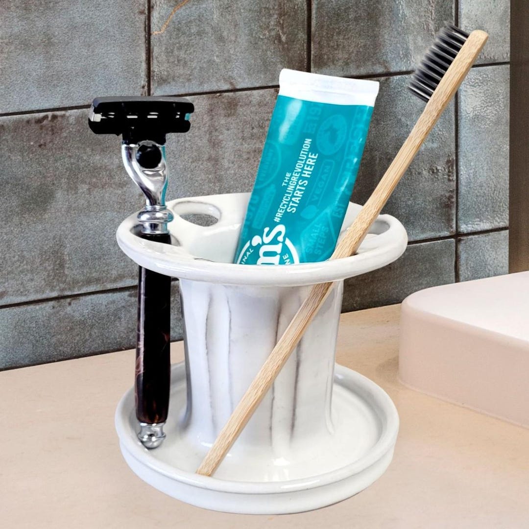 CozyCabin Toothbrush Holder Stand - Stainless Steel & Resin, 4-Slot Countertop Organizer For Bathroom Vanity, White - View #8
