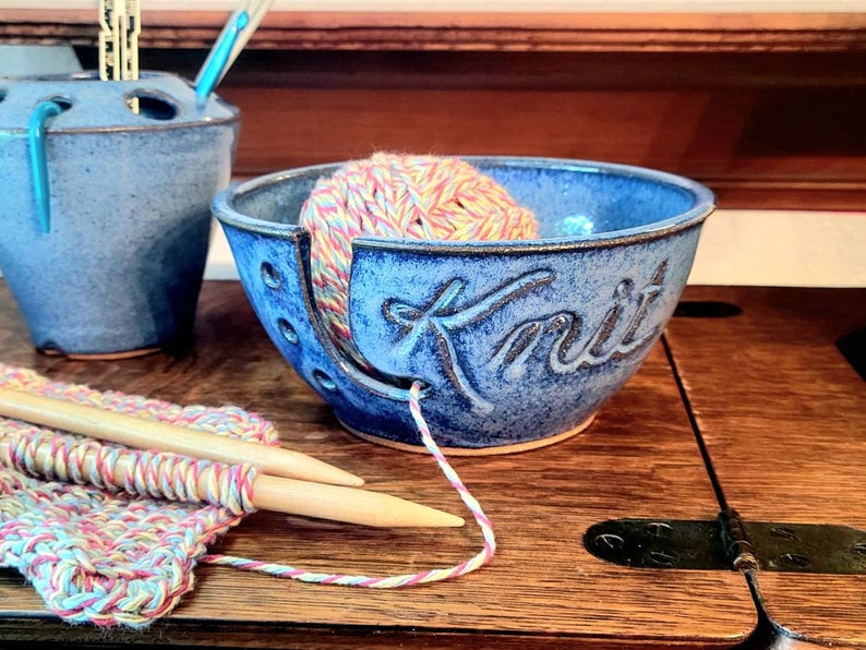 Yarn Bowl Knit in Cobalt Blue As Featured in Vogue Knitting Large Size Fits Whole Skein image 3