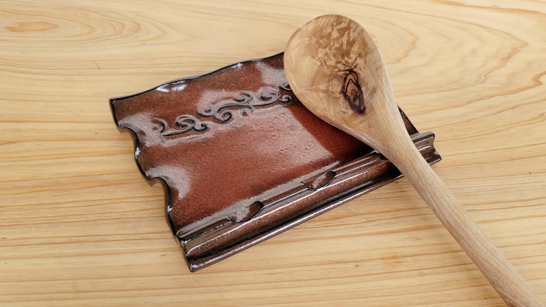 Rustic Silverware Rests Countertop Kitchen Spoon Rest With Three Slots, Handmade Country ...