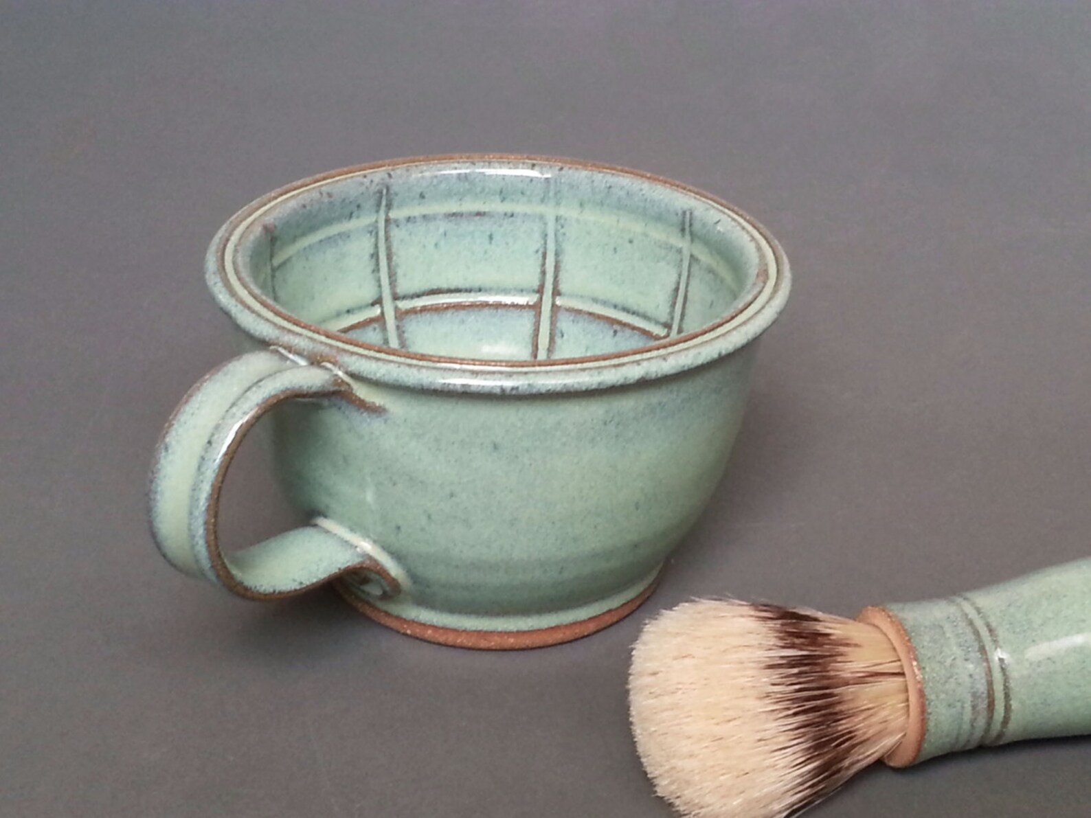 Large Wet Shaving Mug Bowl With Lather Ridges in Green Etsy