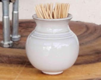 Mini Pottery Toothpick Holder – Handmade for Rustic Events - Farmhouse Decor White