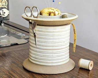 Spool Shaped Sewing Organizer Caddy with Pincushion – Handmade for Hand-Sewing and Embroidery Storage