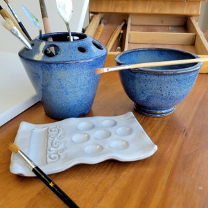 絵画セット - 水彩画用パレット、ペインターズリンスカップ、ブラシキャディレストスタンド（ブルー）