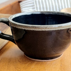 Large Rustic Soup Bowl with Handle in Black White Speckles Single Bowl