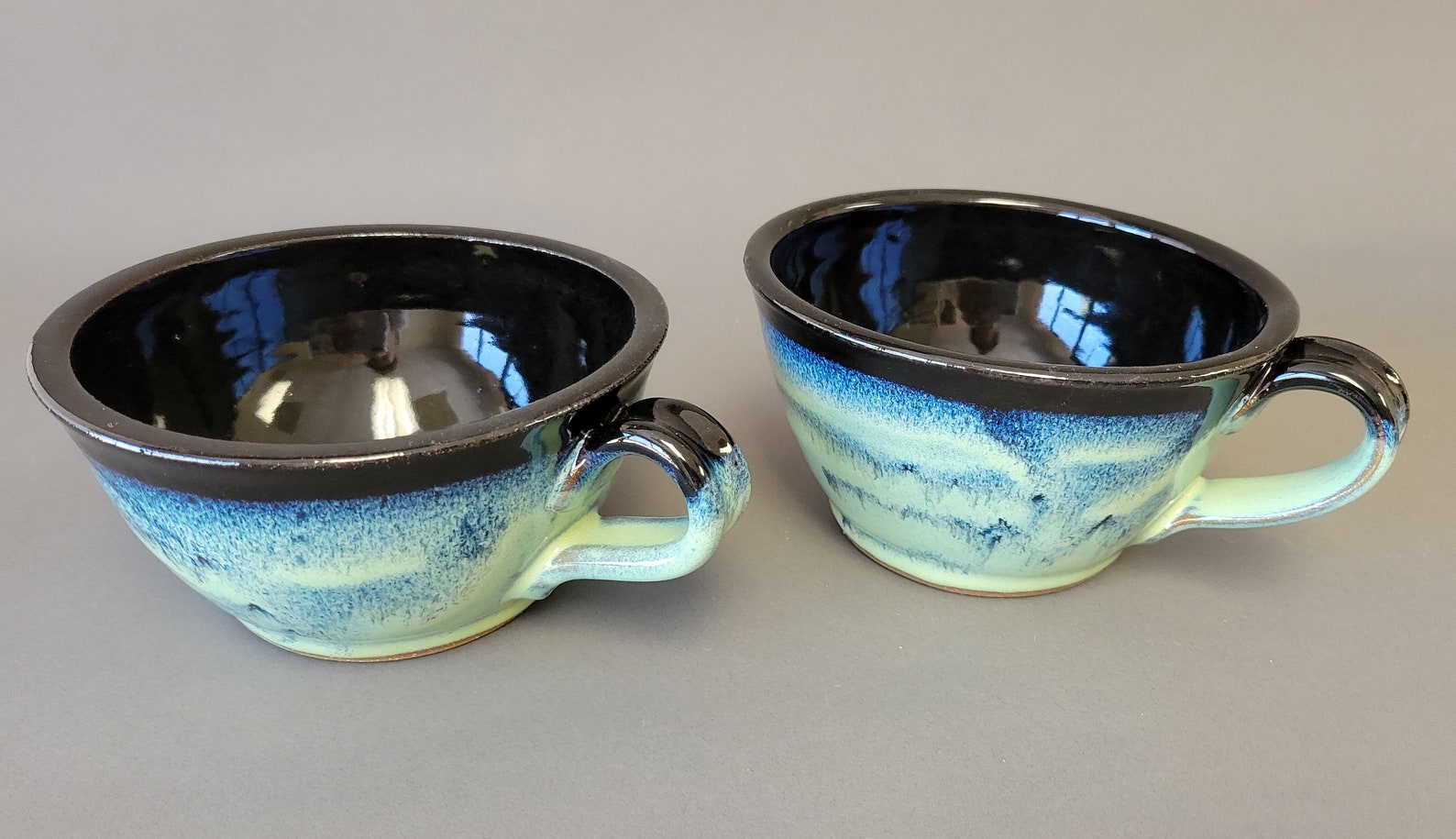 Set of 2 Deep Sides Chowder Bowls Soup Cereal Handles Black Etsy