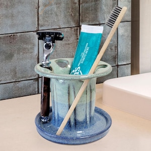 Porte-brosse à dents 6 emplacements en bleu cobalt et vert
