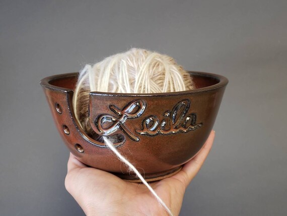 Double Yarn Bowl Caddy for Knitting and Crochet with Scissor