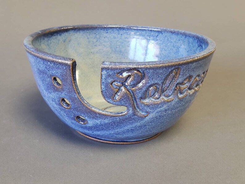 Personalized Custom Print Name Yarn Bowl Blue Engraved Finish Customized Ceramic Pottery Holder Knit Gifts for Knitters Nanna MADE TO ORDER image 7