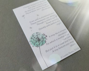 Dandelion Poem Replacement Card Mommy Mother's Day Pot Poetry Miniature