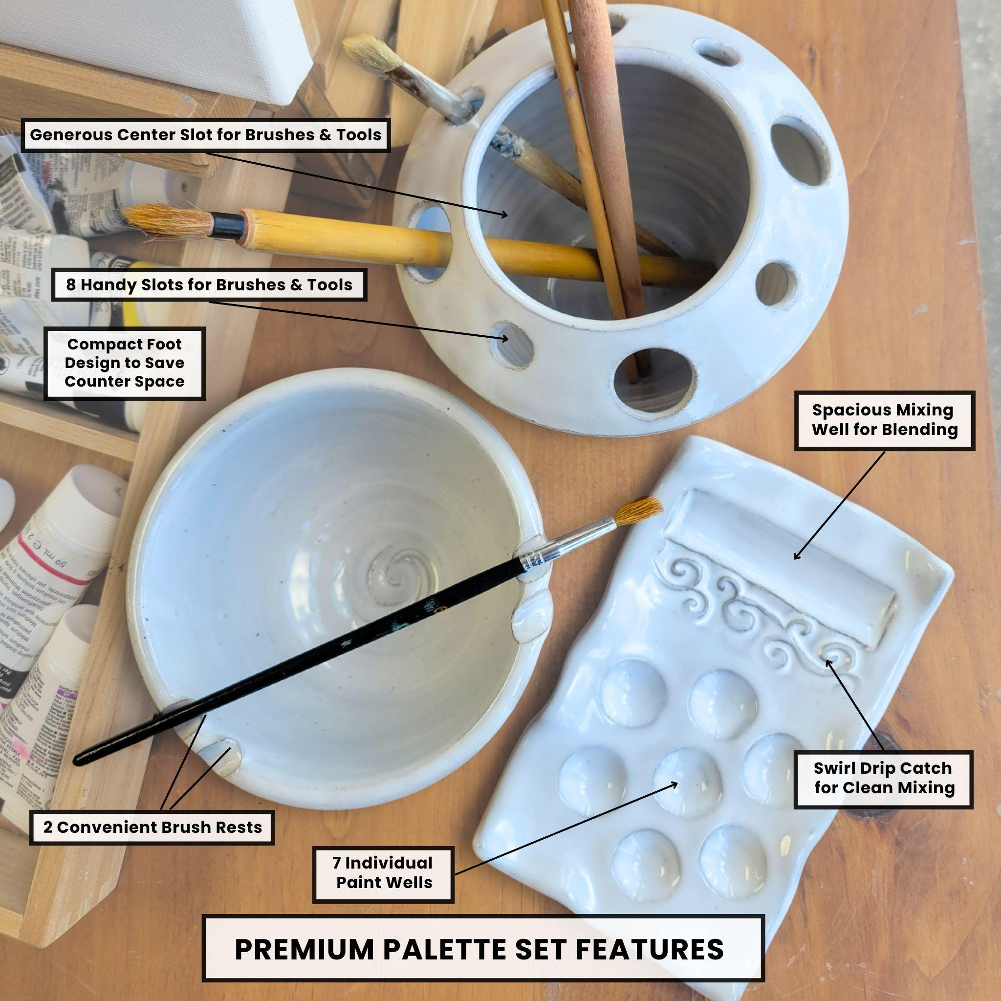 Painting Set - Palette, Painters Rinse Cup and Brush Caddy Rest Stand ...