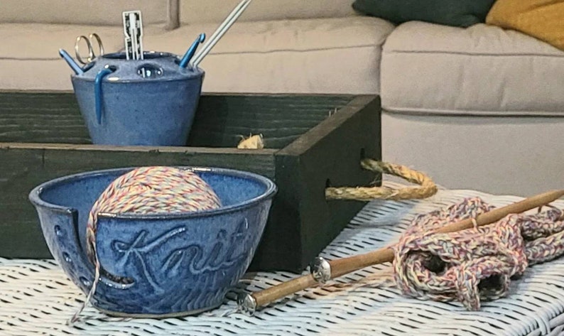 Yarn Bowl Knit in Cobalt Blue As Featured in Vogue Knitting Large Size Fits Whole Skein image 4