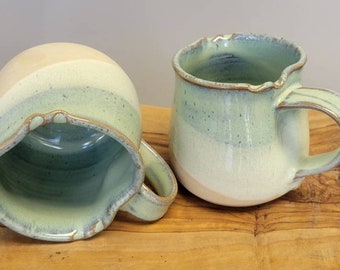 Set of 2 or 4 Large OFF Round Coffee Mugs in Green Yellow