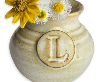 Personalized Dandelion Flower Pot for New Mommy to Be - Handmade Miniature Pottery Vase for Unique Baby Shower Gift Beige