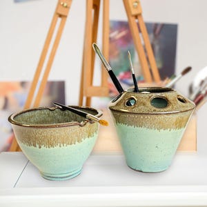 Handmade Ceramic Acrylic Paint Set - Brush Rinse Bowl & Tool Caddy