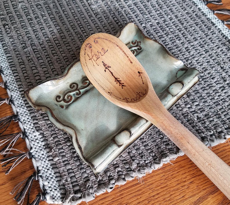 Swirly Pattern Scalloped Edge Triple Spoon Rest in Tan Brown Etsy