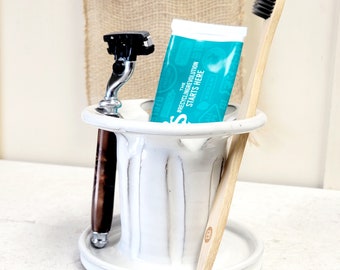 Support de rasoir pour brosse à dents à fente large, 6 trous, poterie blanche faite main