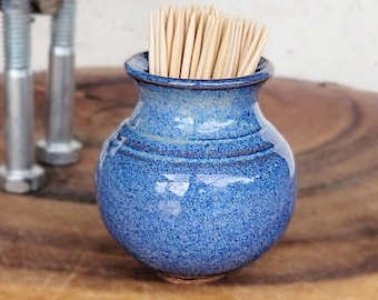Mini Handmade Ceramic Toothpick Holder: Blue Charcuterie Accessory
