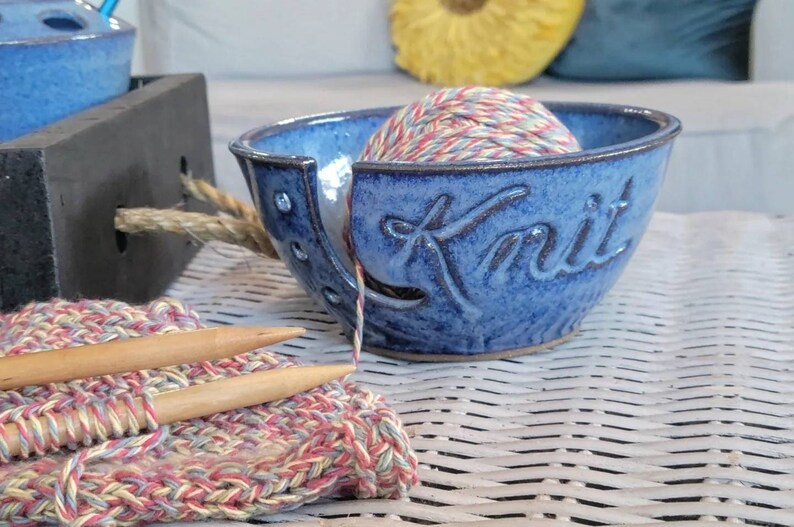 Yarn Bowl Knit in Cobalt Blue As Featured in Vogue Knitting Large Size Fits Whole Skein image 2