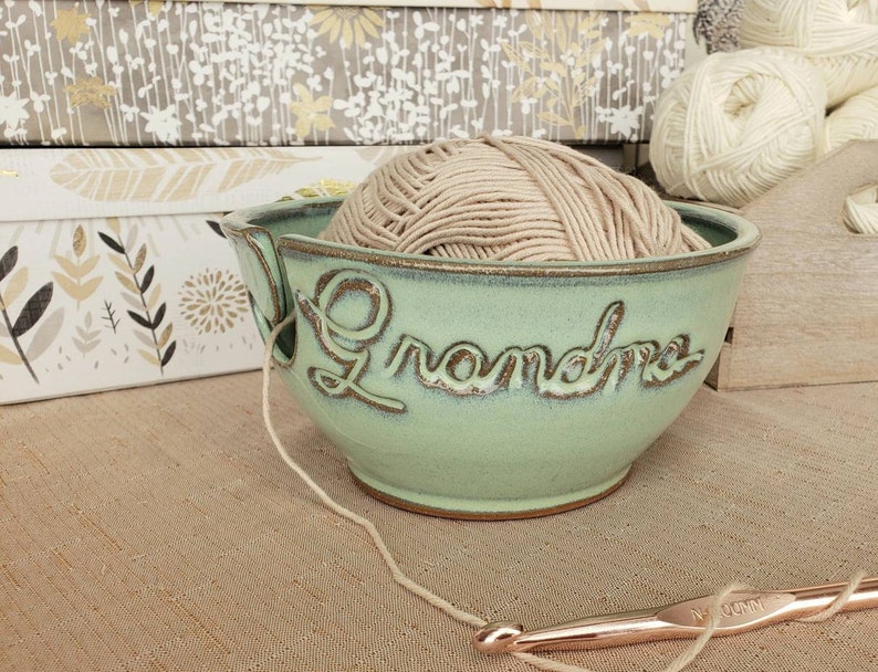 Personalized Custom Script Name Yarn Bowl Customized Ceramic Pottery Holder Knit Gifts for Nana MADE TO ORDER image 2