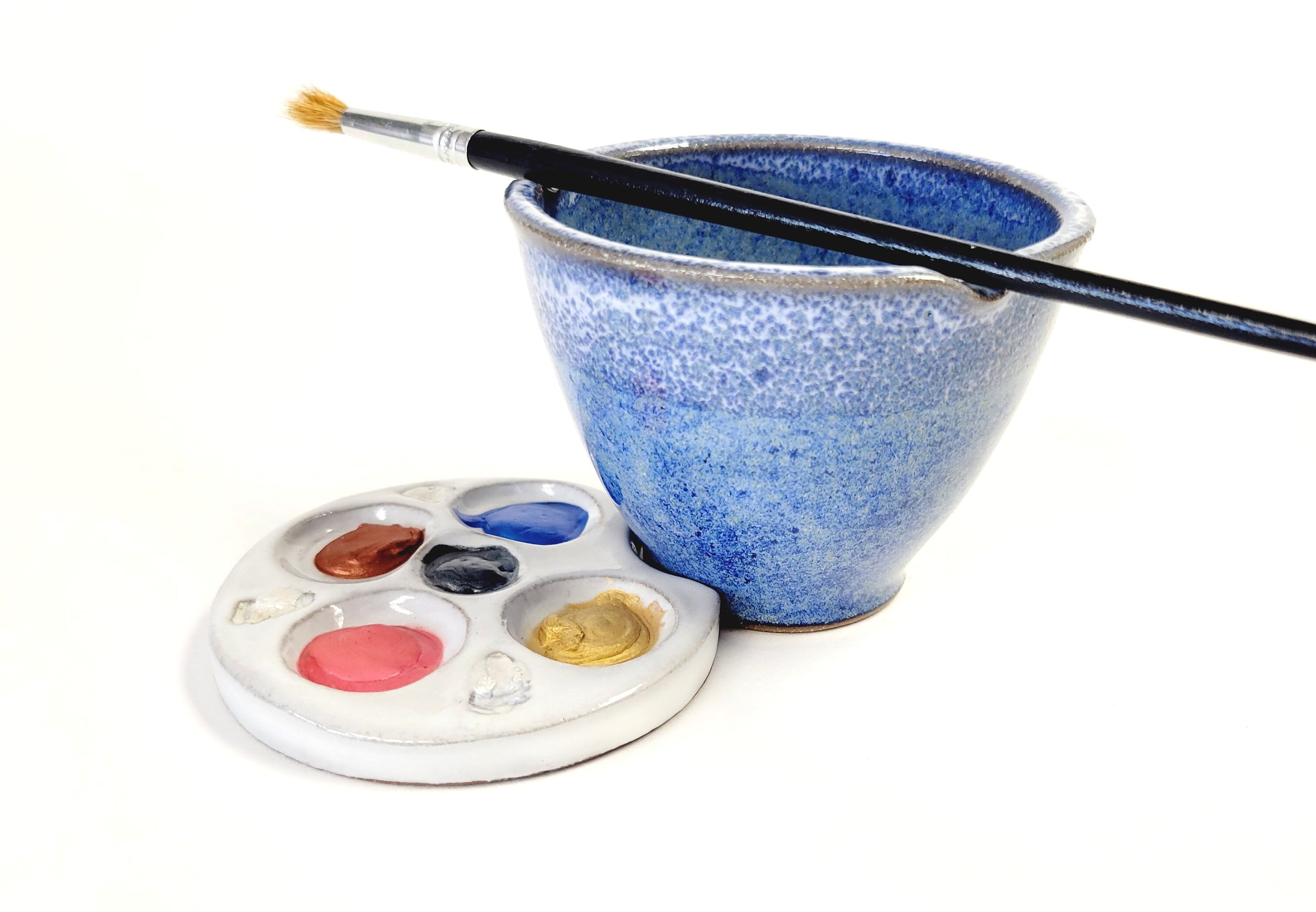 5 Well Small Ceramic Mixing Palette With Flat Area. Lunar Finish. Medium  Wells for Mixing Watercolor, Gouache, Ink, Acrylic, and Oil Paints. 