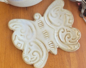 Mari the Butterfly Spoon Rest for Kitchen Countertop Coffee Bar Mariposa Holder in French Butter Cream