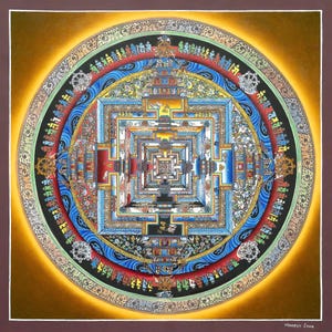 Handmade Kalachakra Mandala Thangka: Tibetan Wheel of Time Art