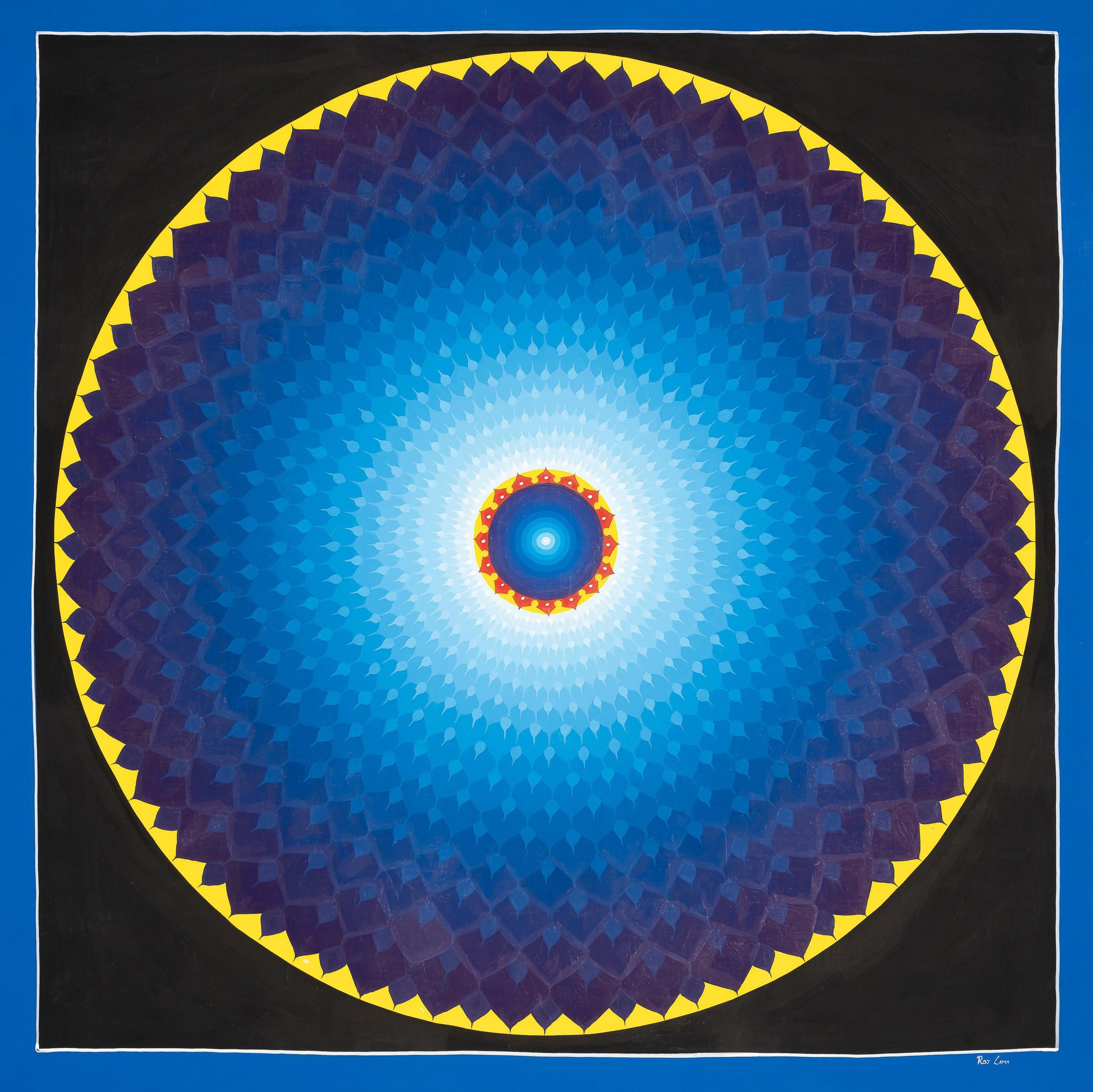 手作りの蓮曼荼羅タンカ絵画：ヒマラヤの聖なる芸術（70 x 70 cm