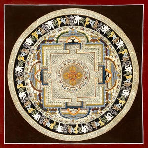 Handmade Mantra Mandala Thangka Painting: Himalayan Art for Meditation (50x50cm)