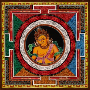 Handmade Dzambala Shree Yantra Mandala Thangka | Sacred Union of Wealth, Prosperity & Cosmic Energy | From the Land of Himalayas-B10981