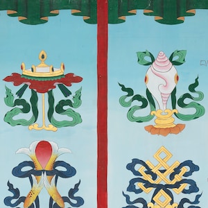 Handmade Eight Auspicious Symbols Thangka: Himalayan Sacred Art