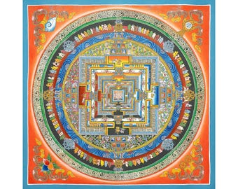 Das Kalachakra Mandala | Handgefertigtes tibetisches Thangka, das universelle Balance & Energie darstellt | Aus dem Land des Himalaja-B13760