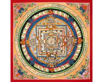 Handgemachtes Kalachakra Mandala Thangka: Tibetische heilige Kunst aus dem Himalaya