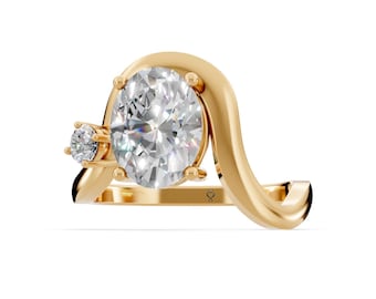 1,78 ct runder und ovaler im Labor gewachsener Diamant Zwei-Stein-Ring aus 14K Gold | Der Meridian-Flow-Ring