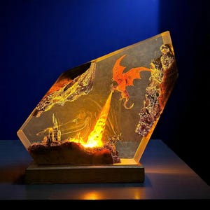 Fire-Breathing Dragon Resin Lamp, Handmade Dragon Statue, Desk Decor, Dragon Art Light, Dragon Lamp, Gift for Him, Gaming Display
